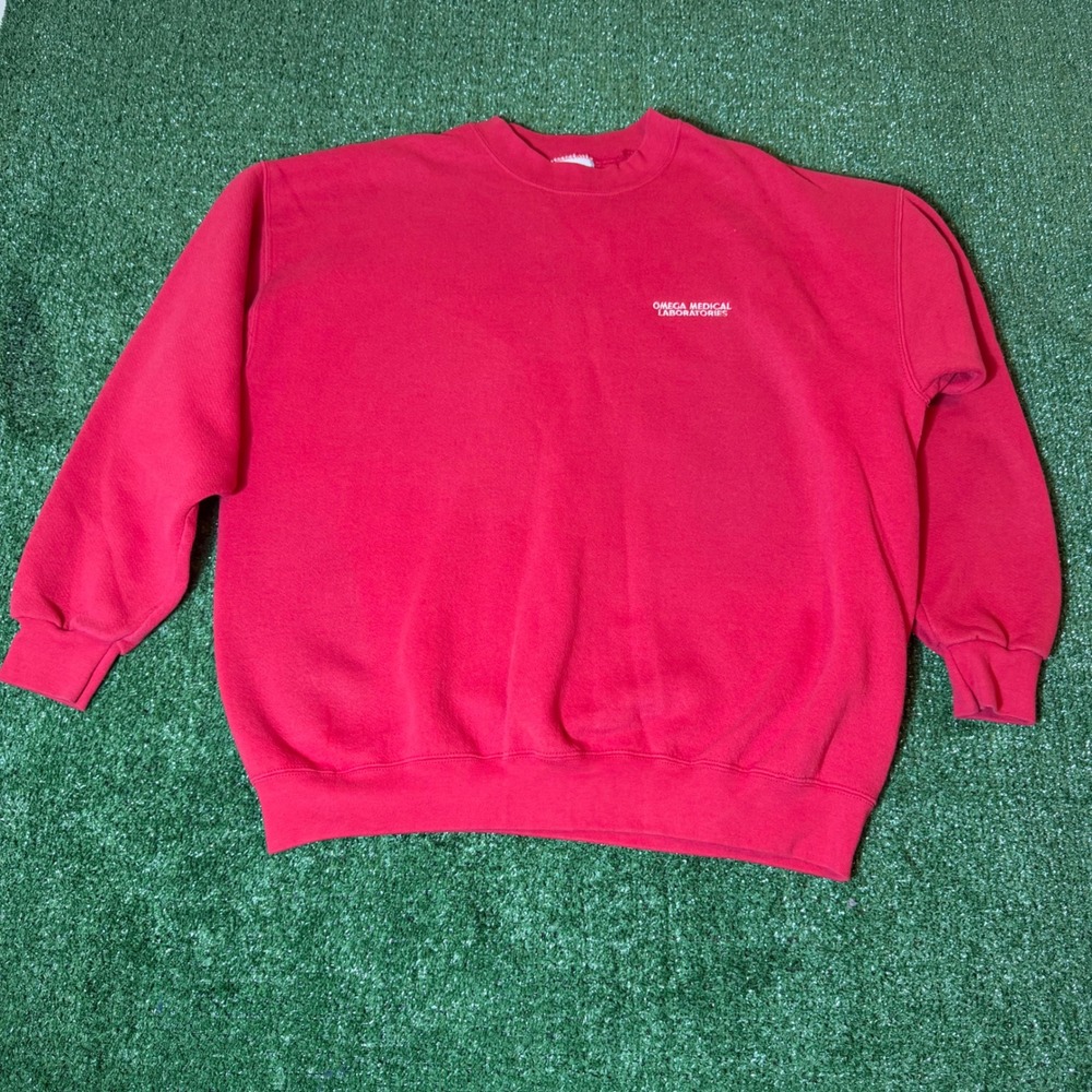 Vintage Lee Heavyweight Red Sweatshirt Omega Medical Laboratories XL USA Flag